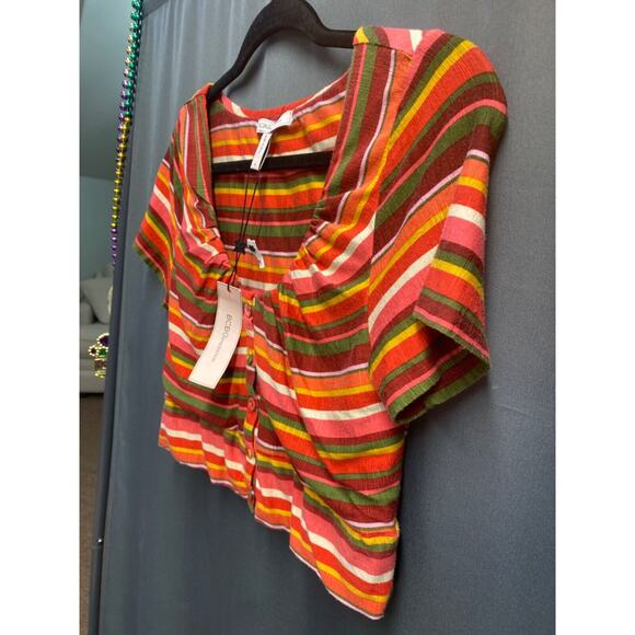 BCBGeneration Womens Size Medium Variegated Stripe Button Crop Top Shirt (b29.1) - Picture 2 of 5